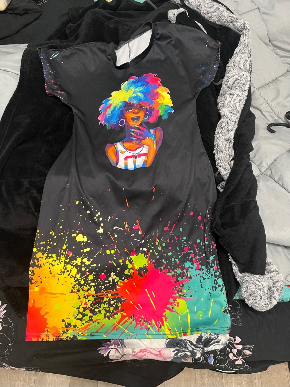 Kids Black Dress with Vibrant Paint-Splash Design
